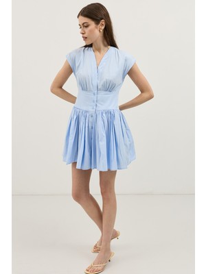 Antioch Mavi Mini Poplin Kadın Elbise