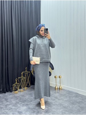 Moda Yağmur Süveterli Elbise Gri