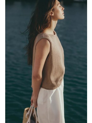 The White Company Saf Keten Yuvarlak Yaka Kadın Triko Atlet