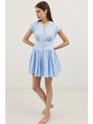 Antioch Mavi Mini Poplin Kadın Elbise
