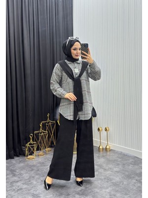 Moda Yağmur Atkı Detay Takım Siyah
