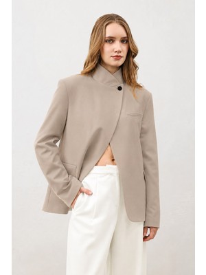 Antioch Bej Dik Yaka Kadın Blazer Ceket