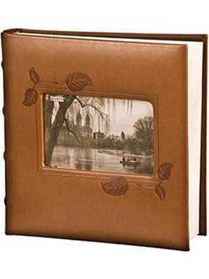 Maxi Trendy Kabartmalı Sarmaşık Çerçeve Suni Deri Kapak Fotoğraf Albümü, Kahverengi 10 x 15 cm
