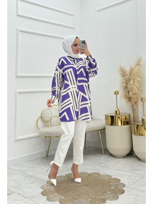 Moda Yağmur Görkem Tesettür Gömlek Mor