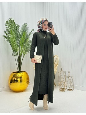 Moda Yağmur Eda Tesettür Takım Haki Yeşili