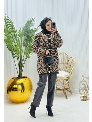 Moda Yağmur Leopar Tesettür Hırka