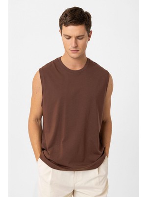 Antioch Kahve Relaxed Fit Erkek Kolsuz T-Shirt