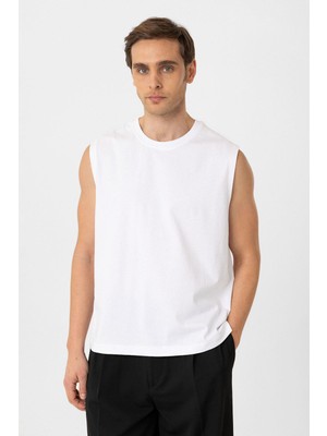 Antioch Beyaz Relaxed Fit Erkek Kolsuz T-Shirt