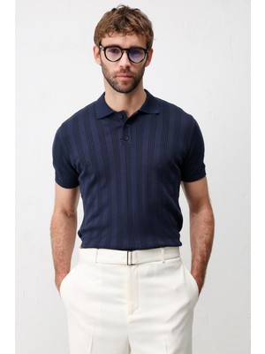 Antioch Lacivert Dokulu Triko Erkek Polo T-Shirt