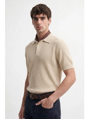Antioch Bej Örgü Dokulu Polo Yaka Erkek T-Shirt
