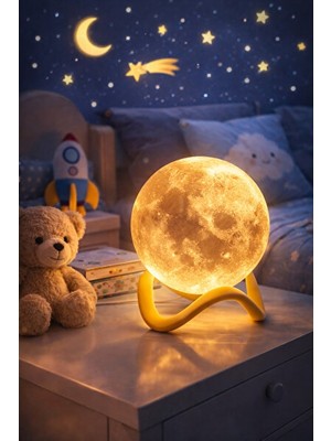 Maison Luré 3D Ay Temalı LED Gece Lambası - Yumuşak Işık ve Dekoratif Tasarım Masa ve Gece Lambası