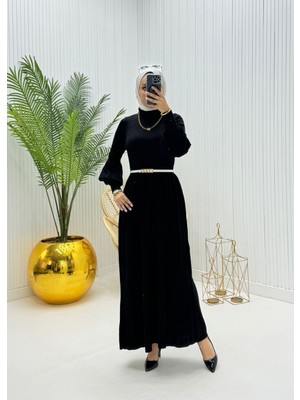 Moda Yağmur Gül Tesettür Elbise Siyah
