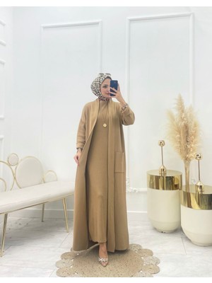Moda Yağmur Amine Tesettür Takım Camel