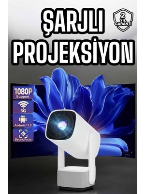 Aesco Şarjlı Projeksiyon Oyun Sinema Projektörü 4K Hd Görüntü Kaliteli