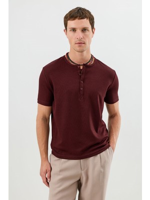 Antioch Bordo Pamuklu Düğmeli Yaka T-Shirt