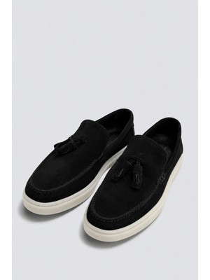 Antioch Siyah Püsküllü %100 Süet Loafer