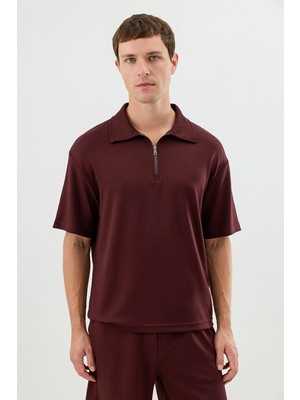 Antioch Bordo Polo Yaka Basic T-Shirt