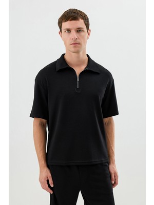 Antioch Siyah Polo Yaka Basic T-Shirt