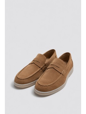 Antioch Bej Kalın Tabanlı %100 Süet Loafer