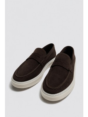 Antioch Kahve Kalın Tabanlı %100 Süet Loafer