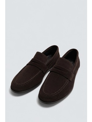 Antioch Kahve %100 Süet Ince Taban Loafer