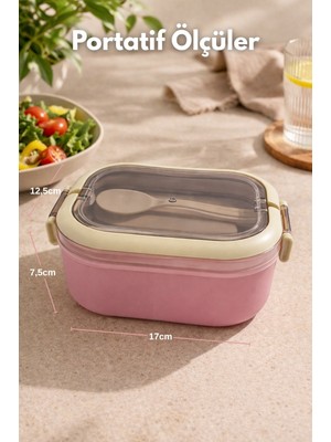 SUPERPUP Yemek Kabı Lunch Box Pembe Diyet Beslenme Kutusu Saklama Kabı Çatal Kaşıklı Sefer Tası