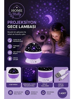 Maison Luré Projeksiyonlu Renkli LED Çocuk Odası Yansımalı Lambası Masa ve Gece Lambası