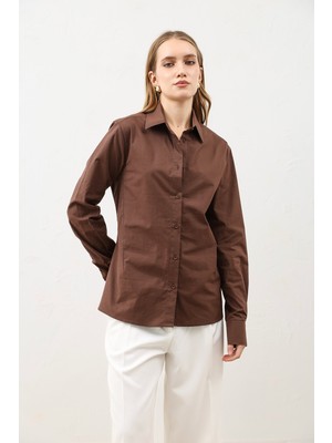 Antioch Açık Kahve Basic Slim Fit Kadın Gömlek