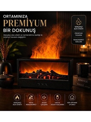 Maison Luré Şömine Temalı LED Alev Efektli Dekoratif Ortam Lambası, Nemlendirme Özelliğ