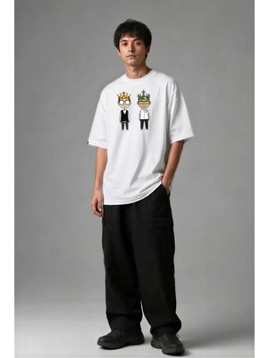 Posh Cabal F02034 Baskılı Oversize Beyaz Erkek T-Shirt