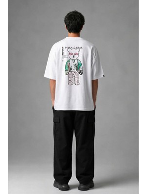 Posh Cabal A03040 Baskılı Oversize Beyaz Erkek T-Shirt