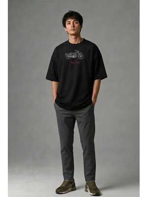 Posh Cabal F01071 Baskılı Oversize Siyah Erkek T-Shirt