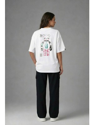 Posh Cabal A03041 Baskılı Oversize Beyaz Kadın T-Shirt