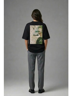 Posh Cabal A02101 Baskılı Oversize Siyah Kadın T-Shirt