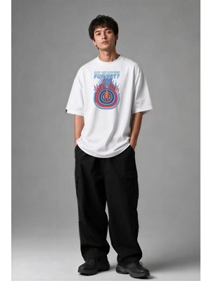 Posh Cabal F02046 Baskılı Oversize Beyaz Erkek T-Shirt