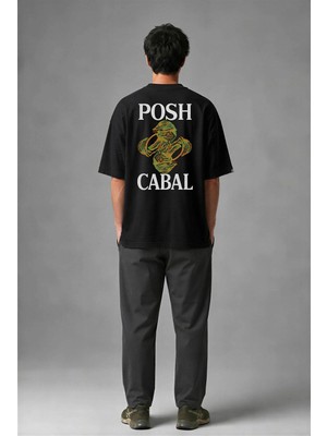 Posh Cabal A01028 Baskılı Oversize Siyah Erkek T-Shirt