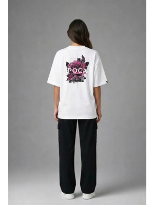 Posh Cabal A02003 Baskılı Oversize Beyaz Kadın T-Shirt