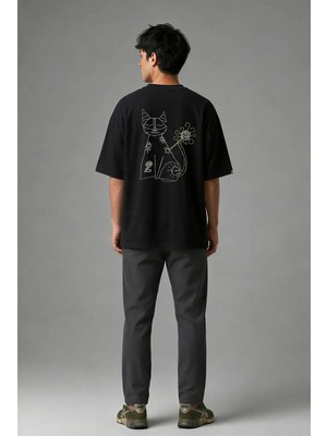 Posh Cabal A01127 Baskılı Oversize Siyah Erkek T-Shirt