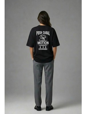 Posh Cabal A01130 Baskılı Oversize Siyah Kadın T-Shirt