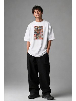 Posh Cabal F02051 Baskılı Oversize Beyaz Erkek T-Shirt