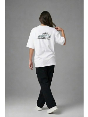 Posh Cabal A03055 Baskılı Oversize Beyaz Kadın T-Shirt