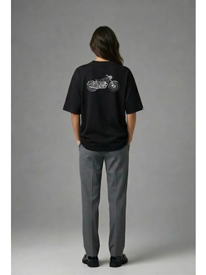 Posh Cabal A02081 Baskılı Oversize Siyah Kadın T-Shirt