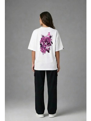 Posh Cabal A02007 Baskılı Oversize Beyaz Kadın T-Shirt