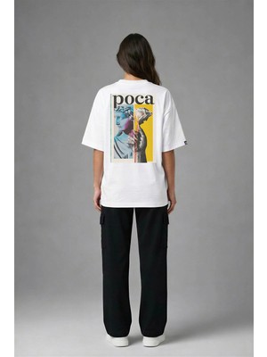 Posh Cabal A02085 Baskılı Oversize Beyaz Kadın T-Shirt