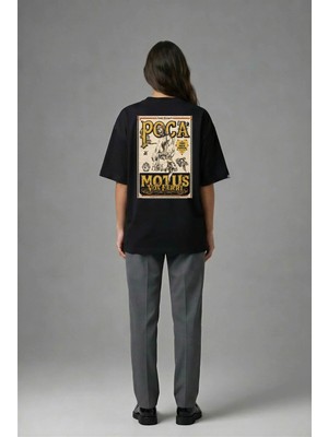 Posh Cabal A01056 Baskılı Oversize Siyah Kadın T-Shirt