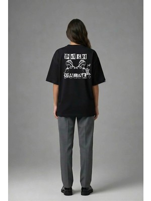 Posh Cabal A01081 Baskılı Oversize Siyah Kadın T-Shirt