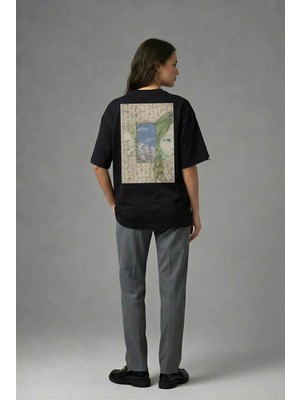 Posh Cabal A02103 Baskılı Oversize Siyah Kadın T-Shirt