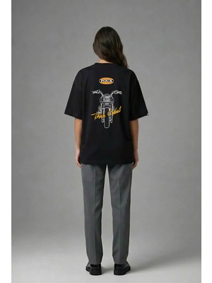 Posh Cabal A01066 Baskılı Oversize Siyah Kadın T-Shirt