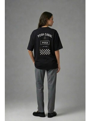 Posh Cabal A01114 Baskılı Oversize Siyah Kadın T-Shirt