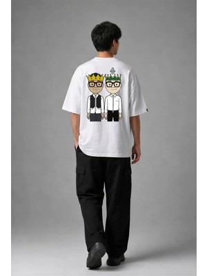 Posh Cabal A02035 Baskılı Oversize Beyaz Erkek T-Shirt